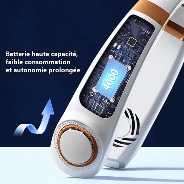 Genopladelig Hvid Halsventilator - 5 Hastigheder - LED Display - Omgivelseslys - 4000mAh
