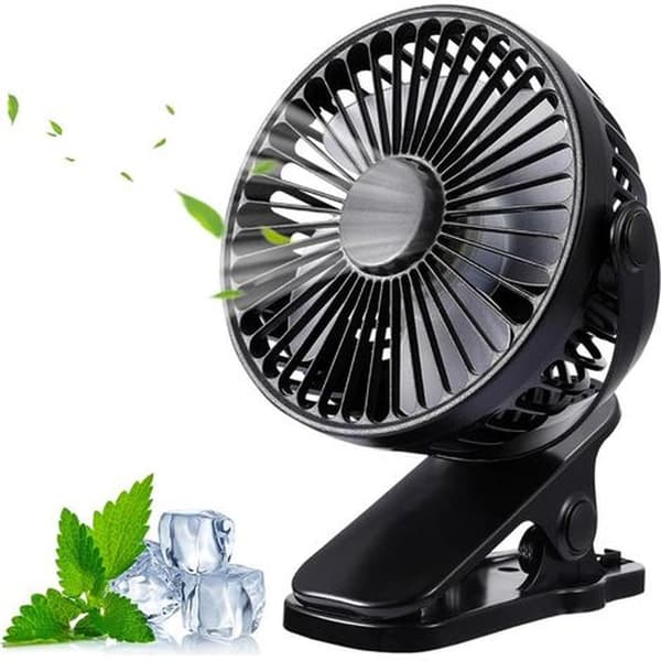 Bordventilator. Mini clip-on ventilator. USB-ventilator, 3 hastigheder, 720° rotation, bærbar og genopladelig.