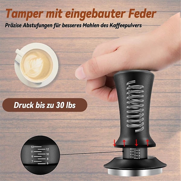 Kaffe Tamper Sæt 51 mm, Espresso Tamper Sæt, Barista Sæt med 304 Rustfrit Stål Base Kaffe Tamper