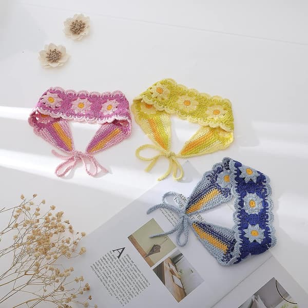 Hippie Hårbånd Hodebånd For Kvinner Boho Hodebånd Strikkede Hårbånd Blomstrete Hårbandasje For Jenter