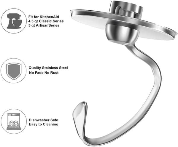 Dejkrog/mixerudstyr til KitchenAid 4.5/5QT mixer/hæftemaskine/ælter i rustfrit stål