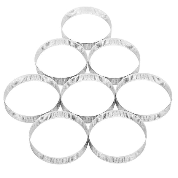 8 stk. tertering i rustfritt stål, varmebestandig perforert kakemoussering rund dobbelvalset tertering metallform 10 cm