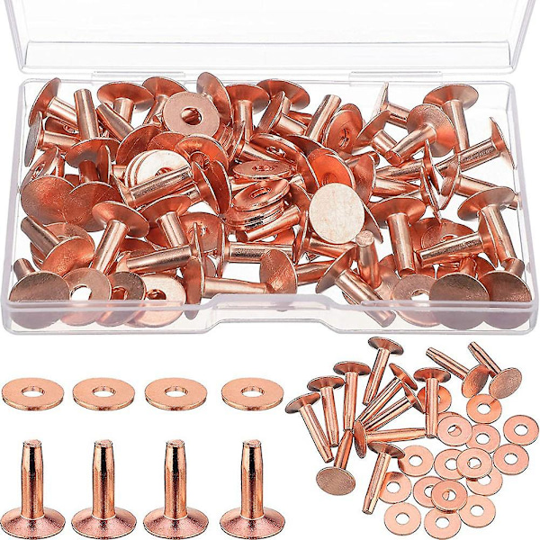 50 Set Koppar Nitar och Burr, Koppar Nitar för Läder för Bälten Plånböcker Kragar Läder DIY Hantverk Tillbehör 1/2 Tum