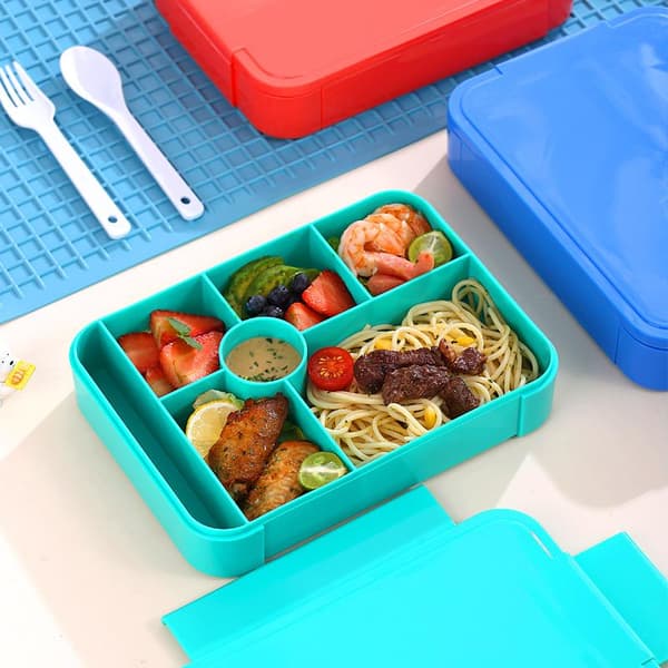 Matboks, lekkasjesikker bentoboks for barn, snackboks med 6 rom for barn/voksne/skole/arbeid (blå)