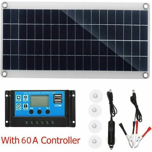 Solcellepanelsett - 300W - 12V - Batterilader - 60A Regulator - Utendørs