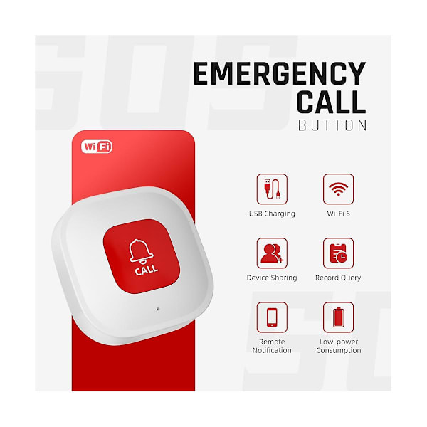 2-pak Tuya Wifi Smart SOS-knap Trådløs Plejeperson Pager Telefonalarm Sender Nødopkaldsknap
