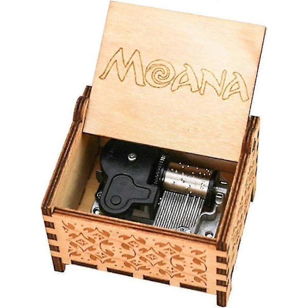 Moana Musikask 18 Noter Uppdragbar Klockverk Mekanism Graverad Trä Musikask, Spelar How Far I'll Go, Brun