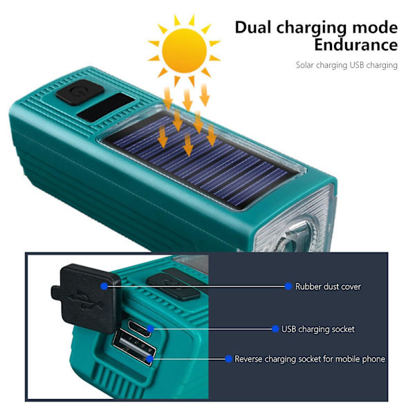 Cykellys Solcelledrevet USB Genopladelig 4-Modes Forlygte & Klokke Til Cykling