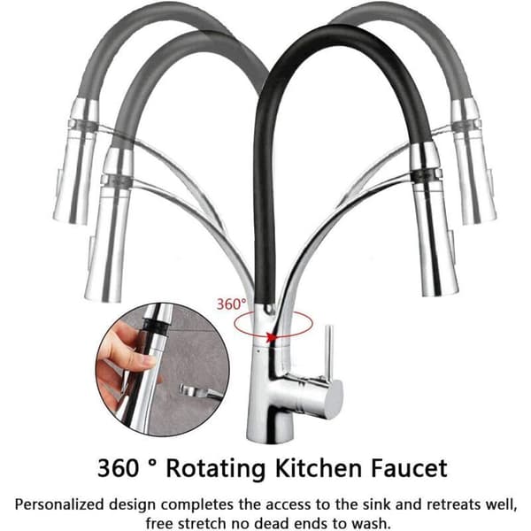 Kitchen Faucet, Flexible Faucet with 360° Rotating Spout and Black Silicone Hose, with Pull-Out Spray Nozzle and Dual-Function Spray Nozzle...