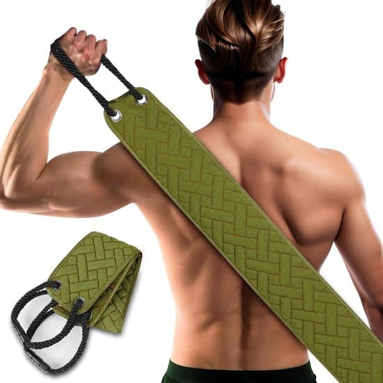 Exfoliating Back Scrubber with Improved Handle, 98cm Double-Sided Body Scrubber, Exfoliating Shower Towel, Unisex Deep Cleaning Back Scrubber (Green).