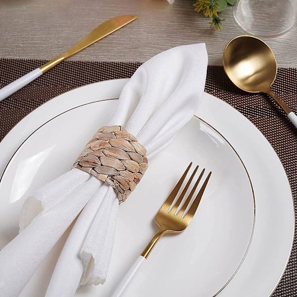 6 stk. Runde Vævede Servietringe, Vandhyacint Servietholder, Håndvævede Naturlige Servietringe, Jul, Thanksgiving (vandhyacint)