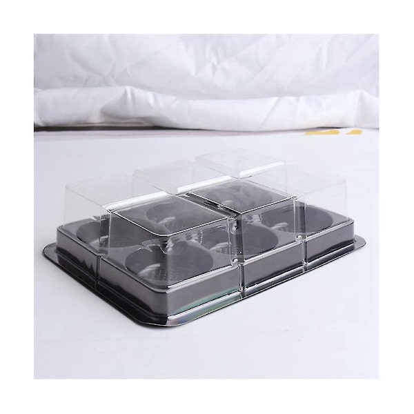 100 stk. 6 hulrum plast månekagebakke gennemsigtig muffin cupcake mochi beholder cookie bærer F
