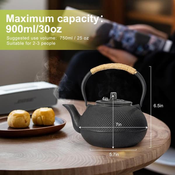 Cast Iron Teapot, Stainless Steel Tea Infuser, Stovetop Safe Coating, Enamelled Surface, 650 ml.