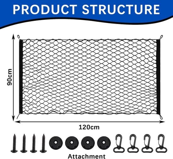 Bilsikkerhedsnet til hunde - 120*90 cm - med 4 kroge - dobbeltlagsdesign - velegnet til hunde, katte og biler - superelastisk.