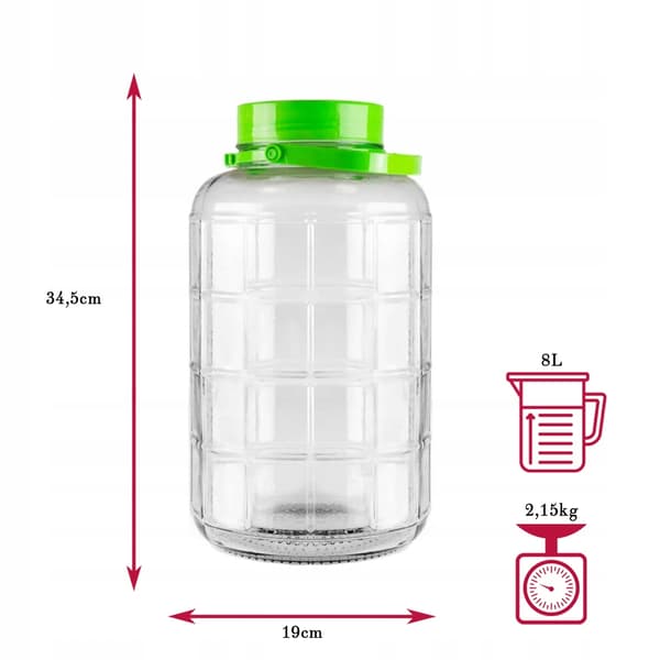 8L PICKLING JAR Glass jar for WINE LIQUEUR with handle
