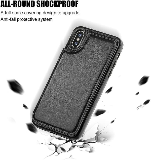 Iphone Xs Iphone X Wallet Case med Kortholder, dobbelt Magnetisk Lås - Sort