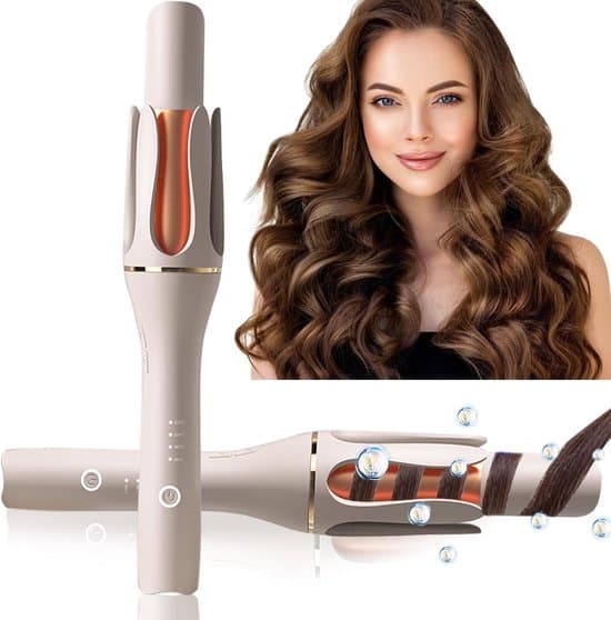 Automatic Curling Iron, 4 Temperature Settings, 2.5 cm Large Barrel, Ceramic Curling Iron, Wave-shaped Curling Iron, Gold, Rotating Curling Comb, Anti-scald