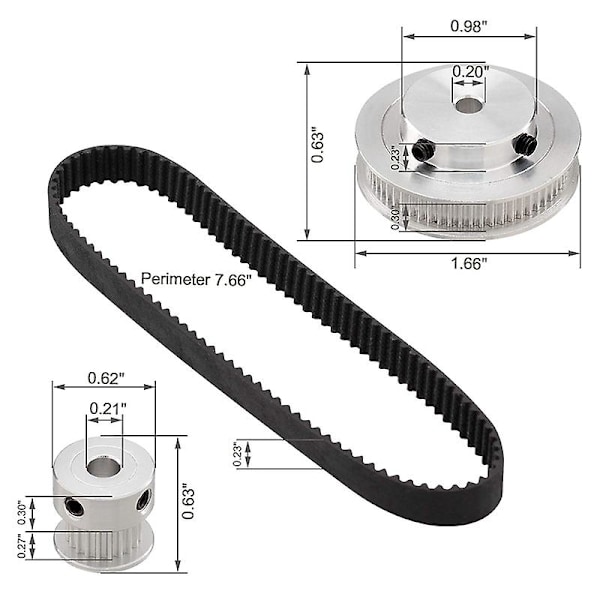 2 Kit GT2 Synkront Hjul 20&60 Tænder 5mm Boring, Aluminium Timing