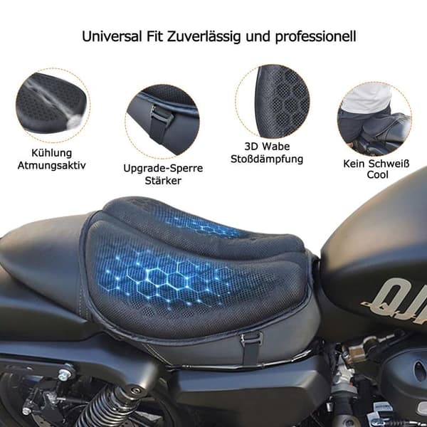 Foldable Gel Motorcycle Seat Cushion, Large 3D Honeycomb Structure for Shock Absorption and Ventilation, Suitable for Long Rides.