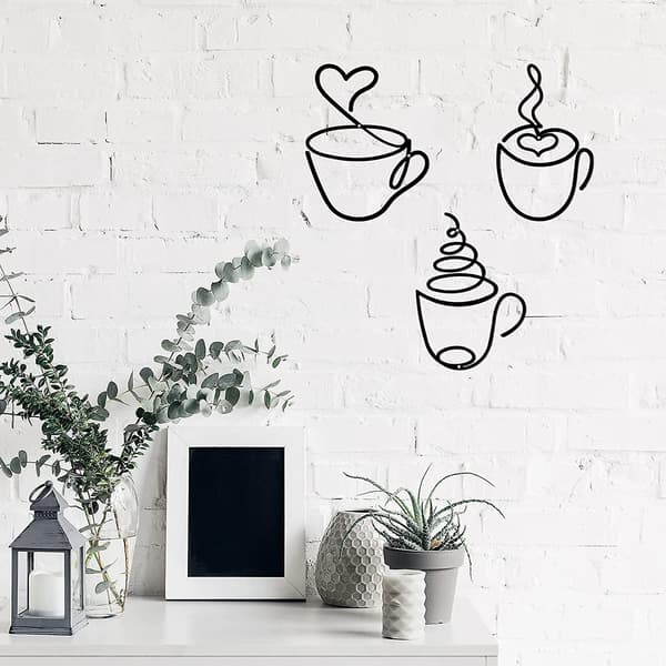 3 st metallväggkonst med kaffemuggmotiv