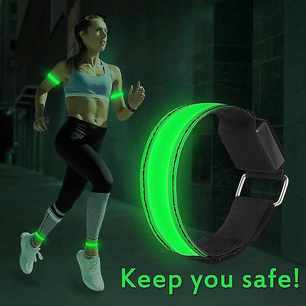 Uppladdningsbart LED-armband med reflex, 2 st, grönt