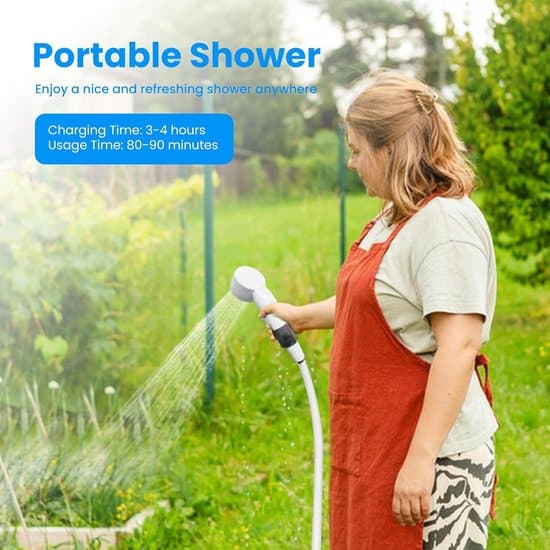 Camping Shower, 5000mAh Rechargeable Portable Shower with Tray