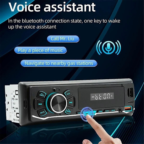 Bilradio MP3-spelare Bluetooth Bil FM-radio, Typ-C Dubbel USB, TF, AUX, Röstassistent, Bils ljudsystem inspelningspelare