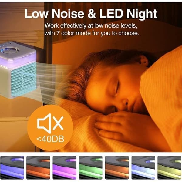 Mini bærbar aircondition, lydløs mobil aircondition, mini luftkøler ventilator med blødt natlys