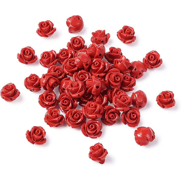 50 st röda rosen cinnoberpärlor detaljerade snidade blomstermellanpärlor 12 mm rosenblad länkar berlocker pärlning för Alla hjärtans dag smyckestillverkning dekoration