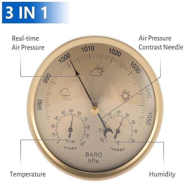 Ø 13 cm - 3-i-1 Innendørs og Utendørs Værstasjon - Analog Barometer - Analog Værstasjon - Med Termometer Hygrometer