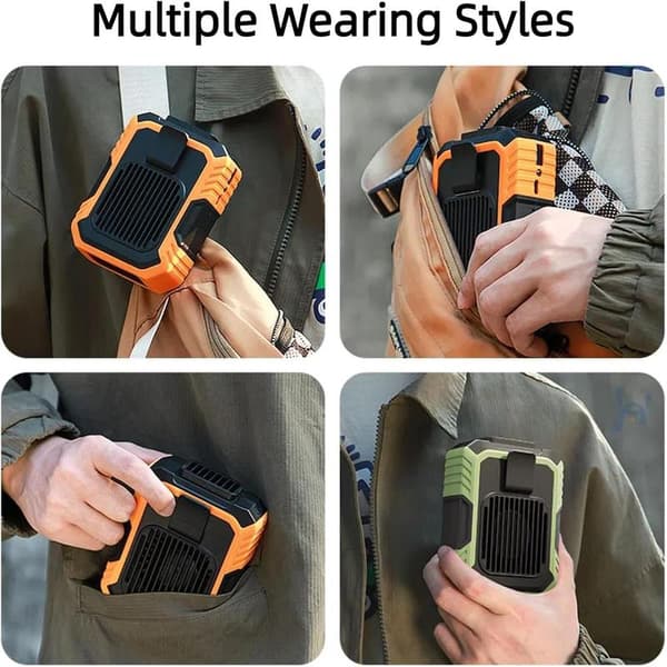Belt Fan with Powerful Airflow, Cooling, Impact Resistance, and Lighting Function for Construction, Gardening, and Camping. Green