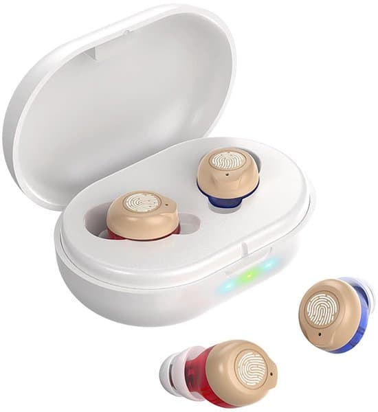 Nano Rechargeable Touch-Sensitive Hearing Aid for Seniors with Charging Case, Blue/Red