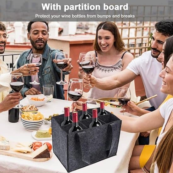 Felt Wine Bag - 1 Piece with Handle and Removable Divider - Grey