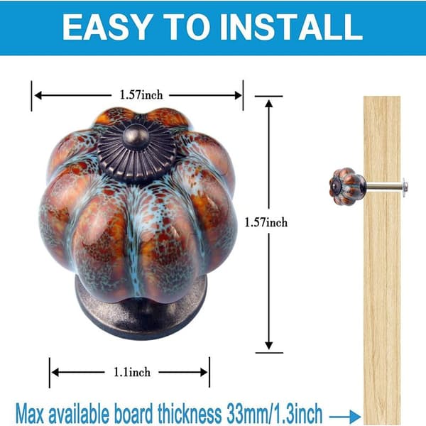 Ceramic Drawer Knobs, Cabinet Handles, 6-Piece Set, Glazed Ceramic Drawer Knobs with Pumpkin-Shaped Decorative Door Handles