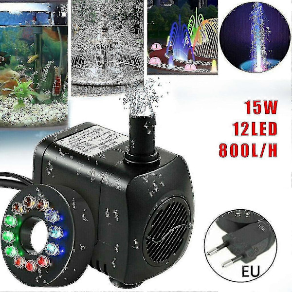15W 800l/h Suihkulähde Pumppu, Lammikkopumppu, Suihkulähde Pumppu, Puutarhapumppu, Suihkulähde Pumppu 12 LED-Valolla