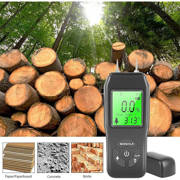 LCD-näyttöinen polttopuun kosteusmittari - Kosteusilmaisin puurakennusmateriaaleille, polttopuille, seinille ja puulattioille