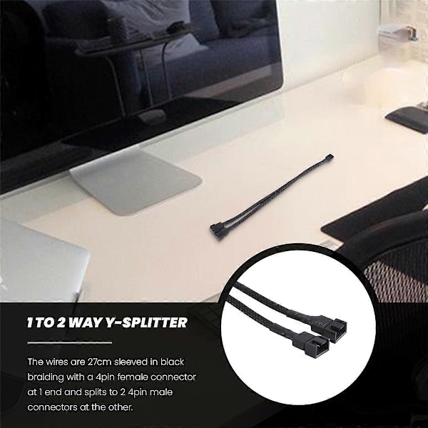 1 till 2-vägs Flätad Kabel Y-Splitter 3/4 Pin PWM Hane Kontakt Fläkt Dator PC Fläkt Förlängningsadapter
