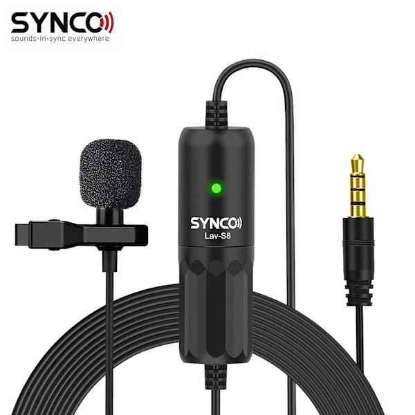 SYNCO Lav-S8 Professionel Lavalier Mikrofon Clip-on Omnidirektionel Reversmikrofon Støjreduktion Auto