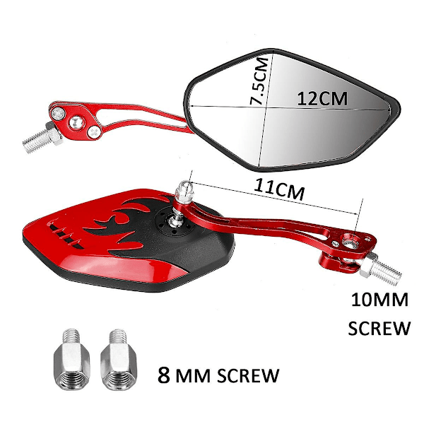 2 STK Skrue Diameter 10mm / 8mm Sidespejle til Motorcykel Scooter 360 Graders Rotation Motorcykel Bakspejle Rød