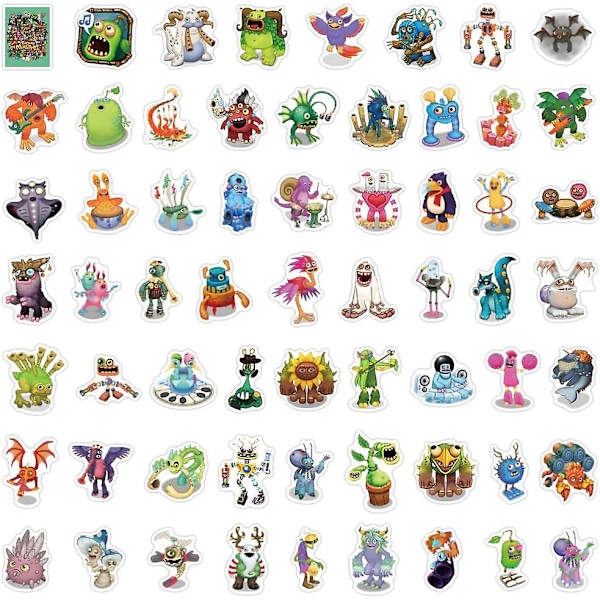 60 stk. My Singing Monster-klistremerker My Singing Monsters-leker Vinyl Vanntette klistremerker for bærbar PC, støtfanger, skateboard, vannflasker, datamaskin, telefon, for Ki