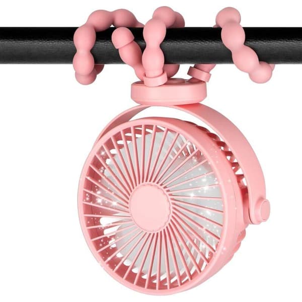 Mini bærbar klapvognsventilator. 360° roterende ventilator til autostol, tremmeseng og løbebånd. Pink