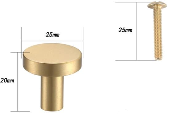 Brass Knobs Ø2.5cm, Handles for Drawers and Doors with Mounting Bolts for Kitchen and Wardrobe