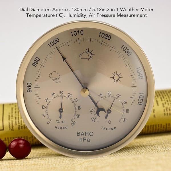 Ø 13 cm - 3-i-1 Innendørs og Utendørs Værstasjon - Analog Barometer - Analog Værstasjon - Med Termometer Hygrometer