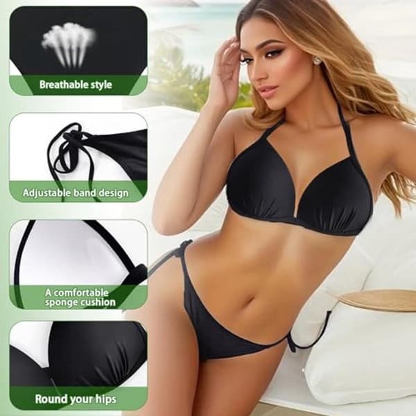 Two-Piece Bikini Set - Sexy Triangle Bikini Top with Push-Up Effect - Quick-Drying Design