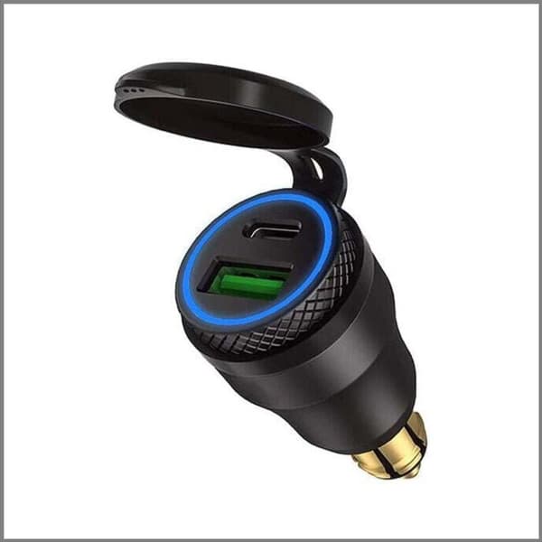 USB cigarettænderadapter - Til BMW motorcykler, DIN/Hella - USB C PD 3.0 & QC 3.0