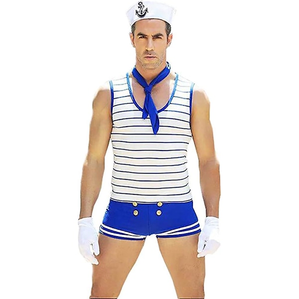 Herr Sjöman Sjömansfest Kostym Cosplay Rollspel Outfit Underkläder (Förpackning med 1 Set) Blå 2024THO