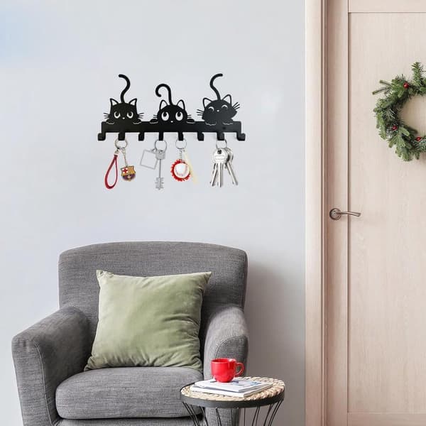 Wall Mounted Key Holder - Key Hook - Key Cabinet - 8 Hooks - Key Organizer for Door Frame - Black - Metal