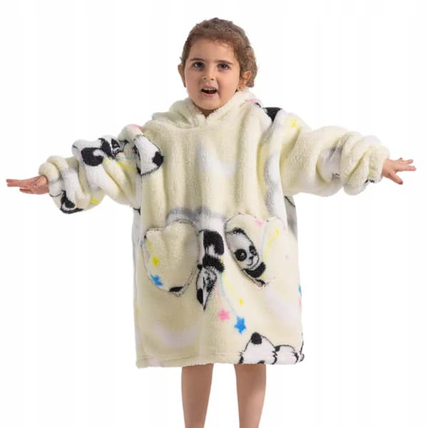 Tæppe Bluse Oversize Tæppebluse Børn 2-i-1 Panda Koala Lang Pyjamas Lille Tæppe