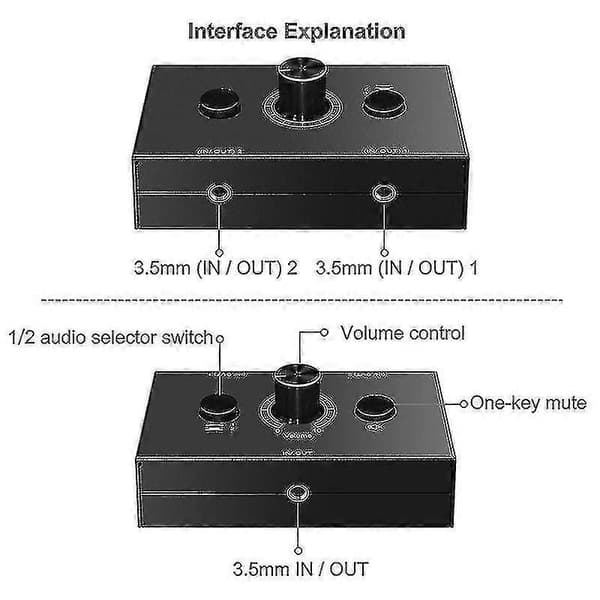 3,5 mm Audio Switch, 2 Input 1 Output/1 Input 2 Output Audio Splitter Switch, Audio Switch Box