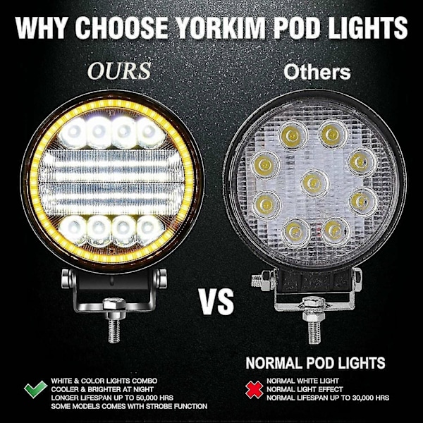 4X LED-työvalot Pyöreät Keltaiset Spotti-Combo Valot Keltaiset Sumuvalot Maastoautoille